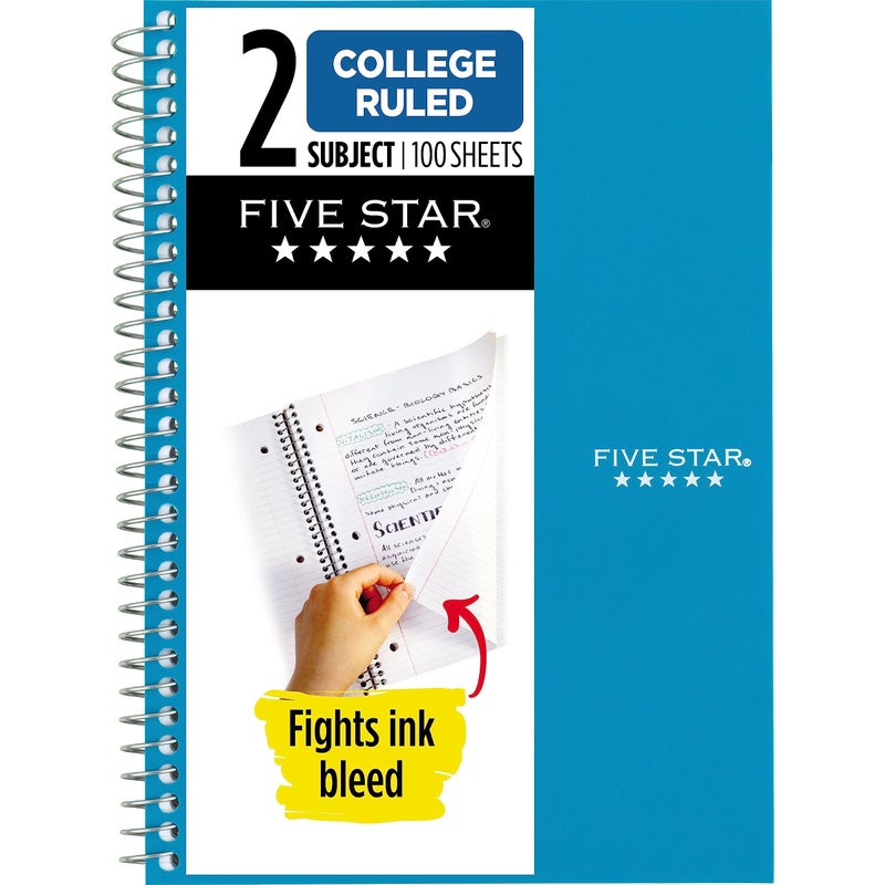 Five Star Small Spiral Notebook, 2 Subject, College Ruled Paper, 9-1/2" x 6", 100 Sheets, Teal Blue (06180AA4) - Image 1